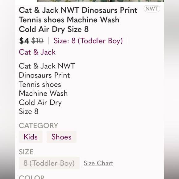 Cat & Jack NWT Dinosaurs Print Tennis Shoes Green and Beige Size 5 Toddler - Picture 10 of 10